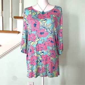 NWT Ruby Rd. Spring Fling  Multicolor Floral Stretch Blouse XL NEW